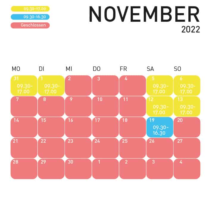 Schwindelfrei Kalender - Öffnungszeiten