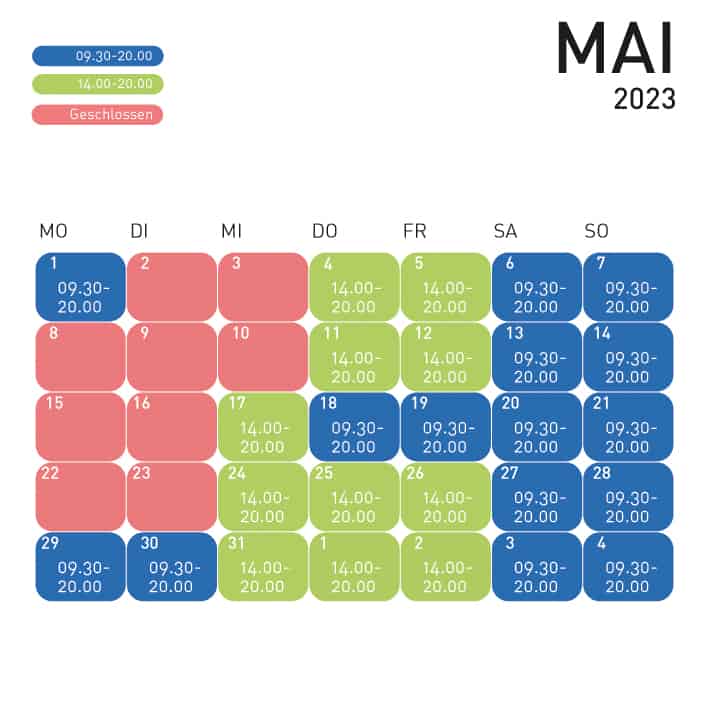 Schwindelfrei Kalender - Öffnungszeiten